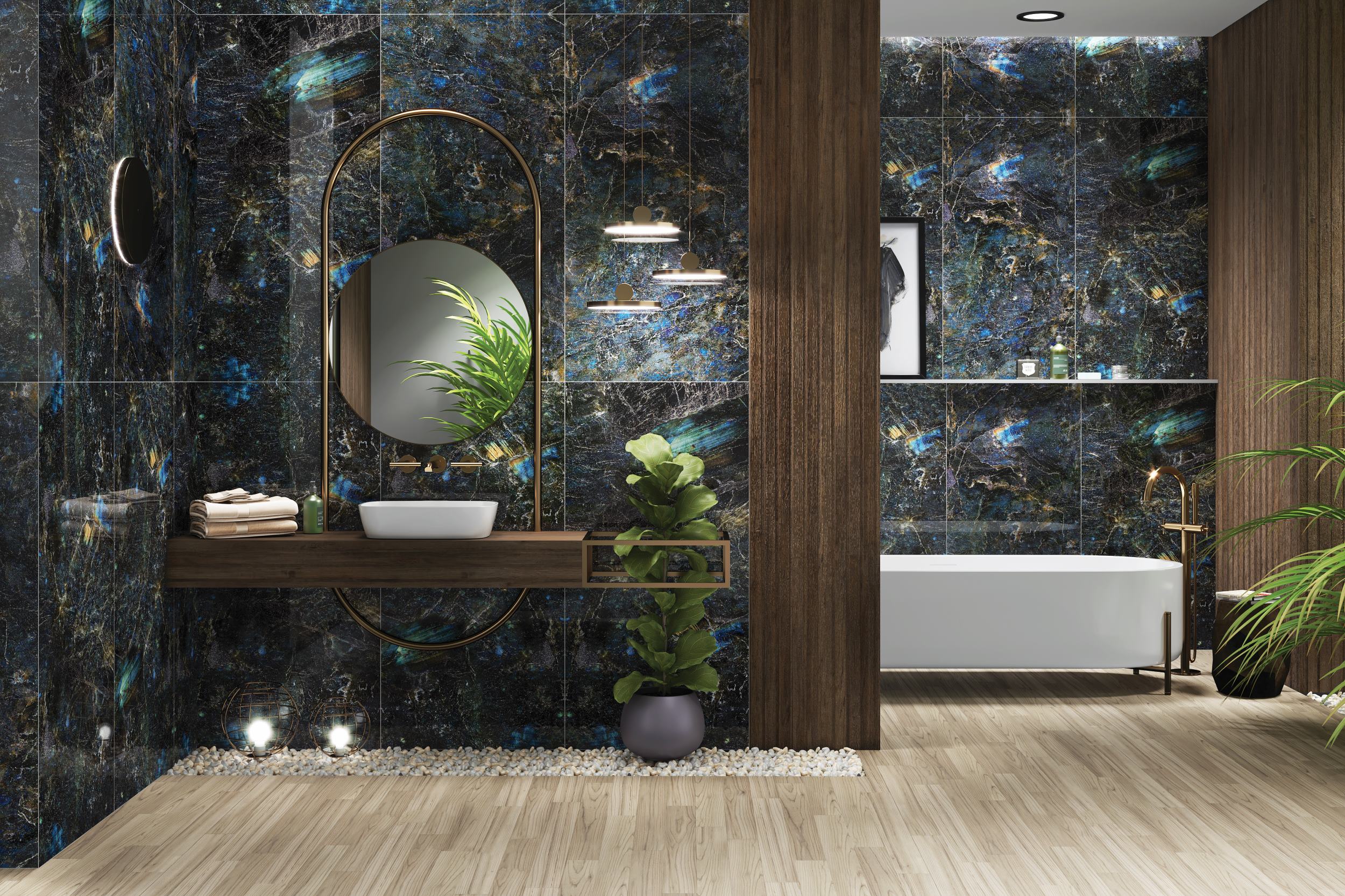 Emporia Lucent Nebula Blue Glass Polished Porcelain Tile 600x1200mm