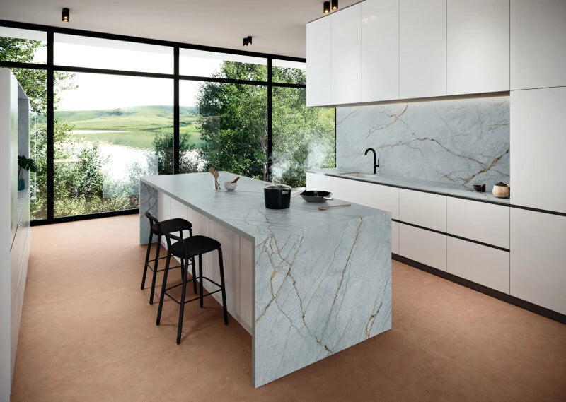 Emporia Atelier Blue Roma Sky Bookmatched Sintered Stone Worktop Slab 1620x3240x20mm