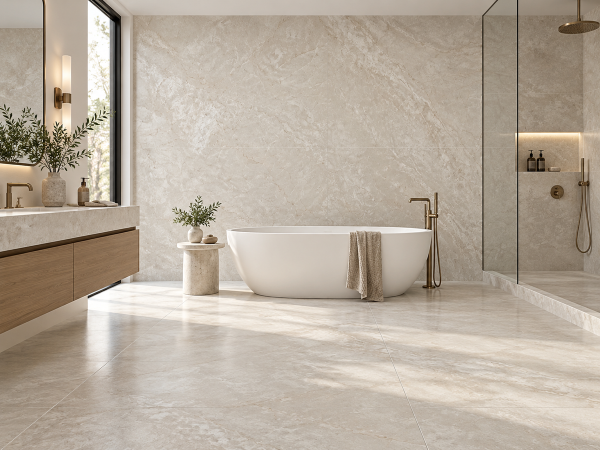 Pearl Stone Winter 60x120 satin porcelain stone effect floor and wall tile