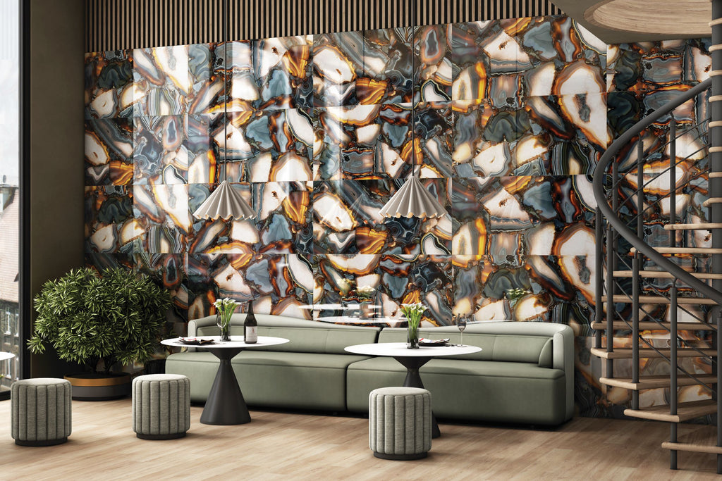 Emporia Lucent Burnt Charcoal Glass Polished Porcelain Tile 600x1200mm