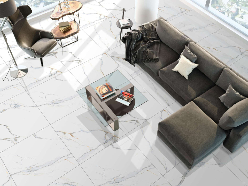 Emporio Dazzle Gold Carrara Sugar Finish Porcelain Tile 60x60cm