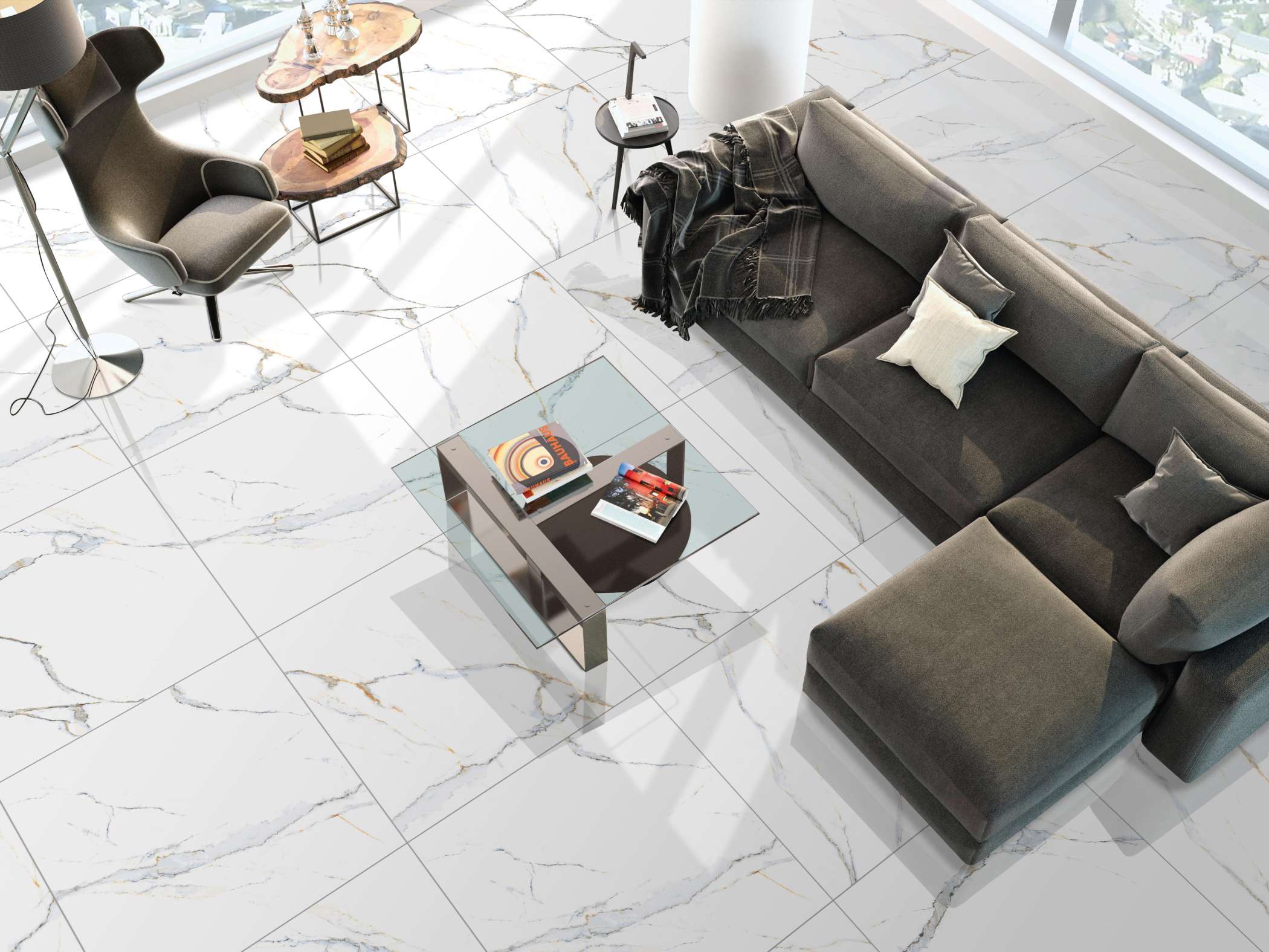 Emporio Dazzle Gold Carrara Sugar Finish Porcelain Tile 60x60cm