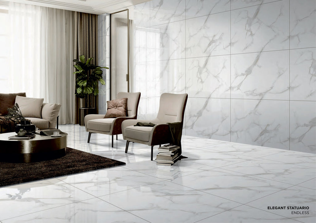 Emporia Palazzo Statuario Endless Vein Marble Effect Matt Porcelain Tile 800x1200mm