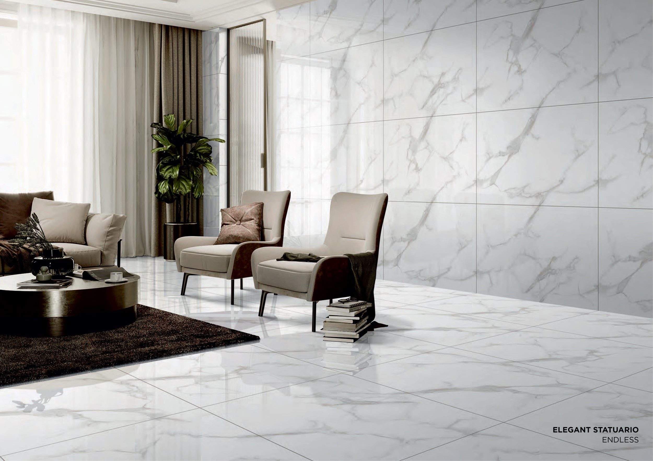 Emporia Palazzo Statuario Endless Vein Marble Effect Matt Porcelain Tile 800x1200mm