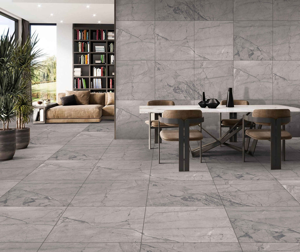 Emporio Veins Grey Metallic Carving Matt Porcelain Tile 60x60cm