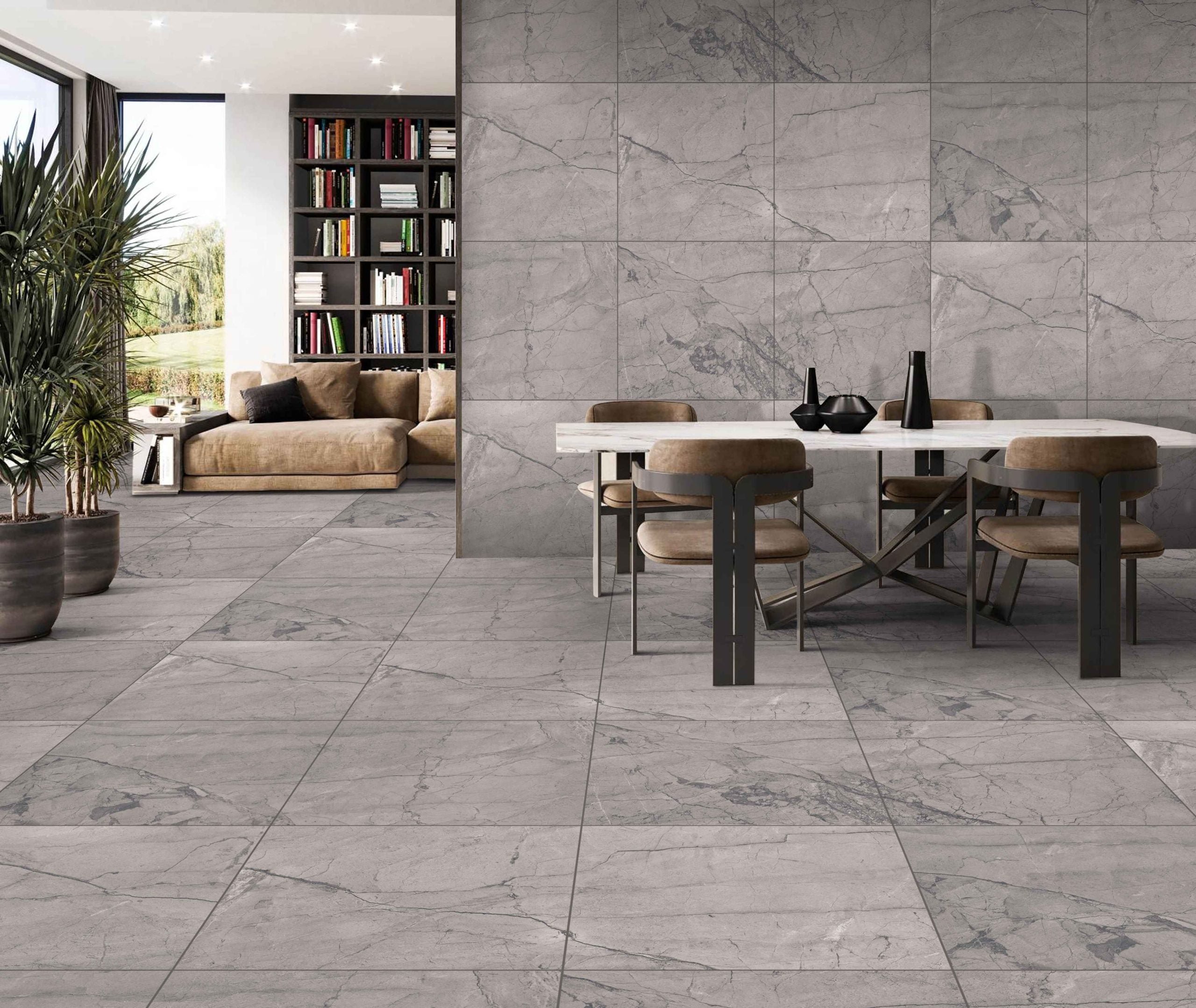 Emporio Veins Grey Metallic Carving Matt Porcelain Tile 60x60cm