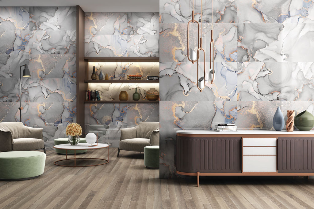 Emporia Lucent Aura Rose Metallic Glass Polished Porcelain Tile 600x1200mm