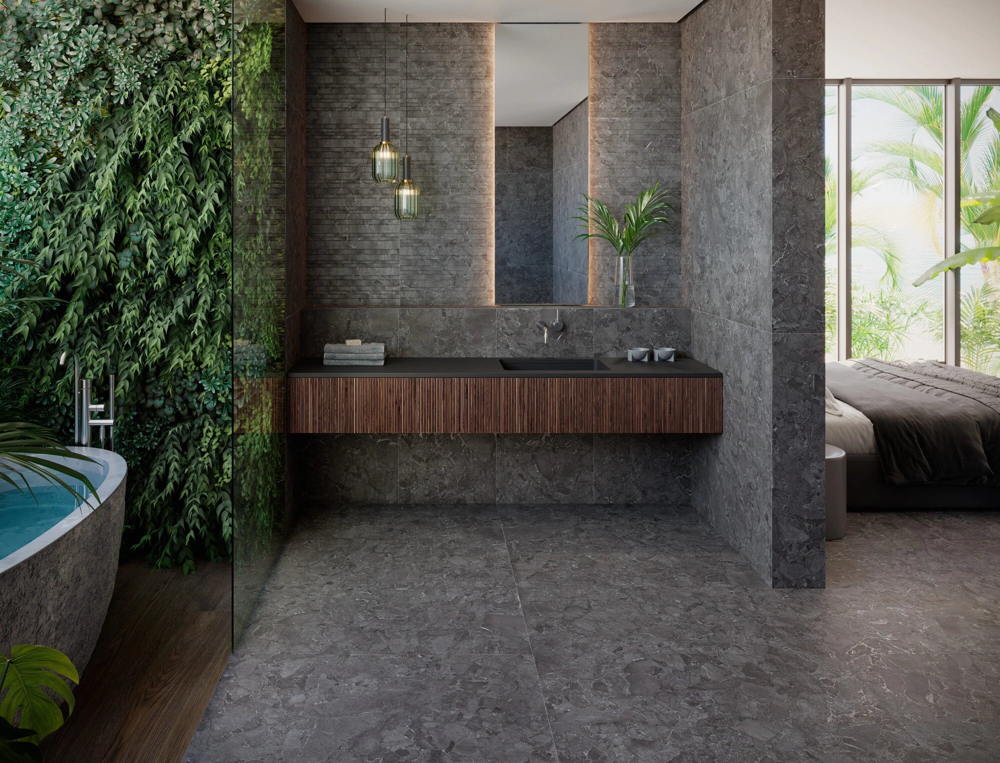 Emporia Aracruz Anthracite Stone Effect Matt Porcelain Tile 600x600mm