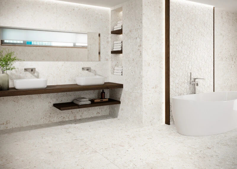 Emporia Bierzo Pearl Grey Stone Effect Satin Finish Porcelain Tile 600x1200mm