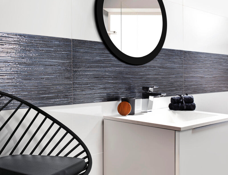 Emporia Structure Lorena Black Textured Matt Ceramic Wall Tile 315x1000mm