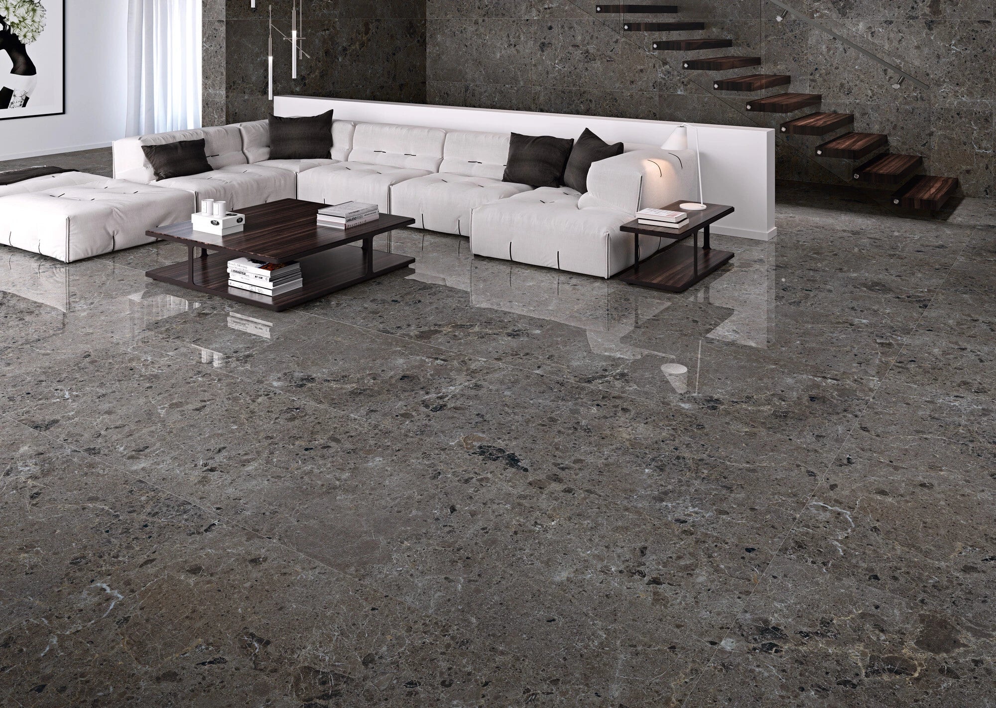 Emporia Artic Anthracite Ceppo & Marble Effect Matt Porcelain Tile 800x800mm