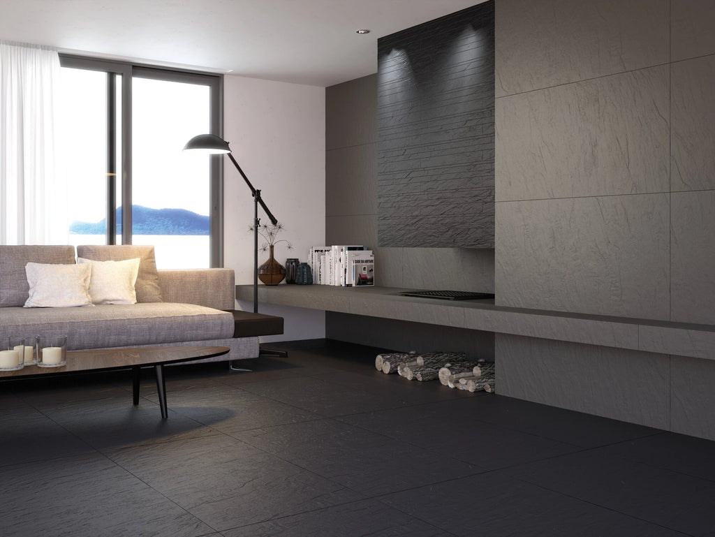 Emporia Alpes Graphite Slate Effect Matt Porcelain Tile 300x600mm