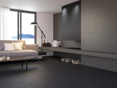 Emporia Alpes Graphite Slate Effect Matt Porcelain Tile 300x600mm
