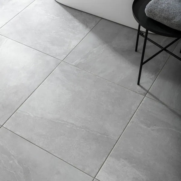 Augusta Ice Grey Slate Effect Matt Porcelain Wall & Floor Tile - 600x600mm