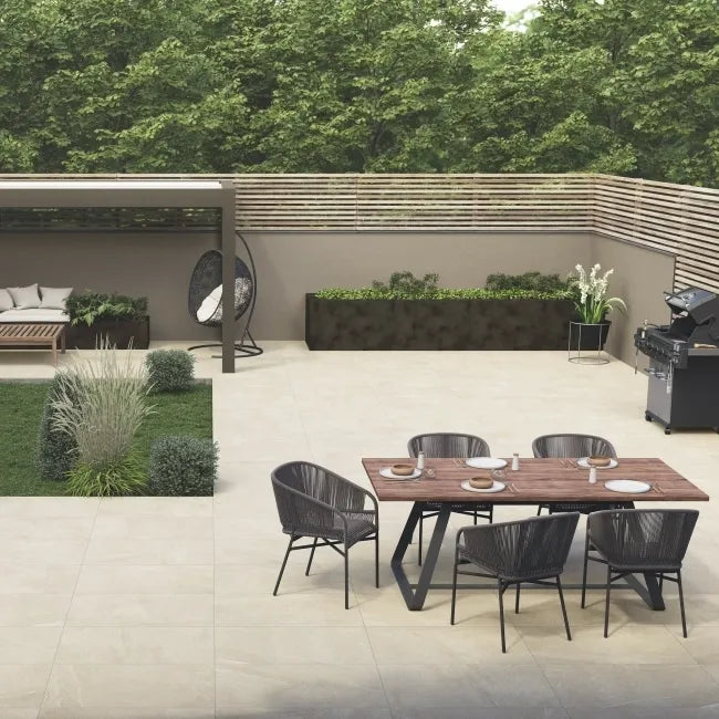 Bellevue Ivory Matt Stone Effect Porcelain Outdoor Slab