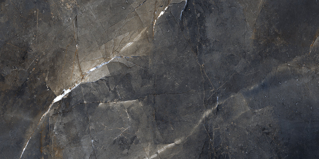 Emporia Storm Black Thunder Marble Effect Polished Porcelain Tile 600x1200mm