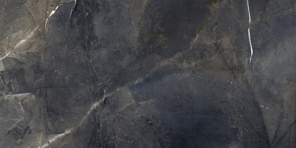 Emporia Storm Black Thunder Marble Effect Polished Porcelain Tile 600x1200mm