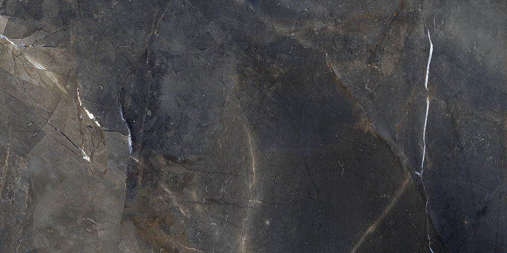 Emporia Storm Black Thunder Marble Effect Polished Porcelain Tile 600x1200mm