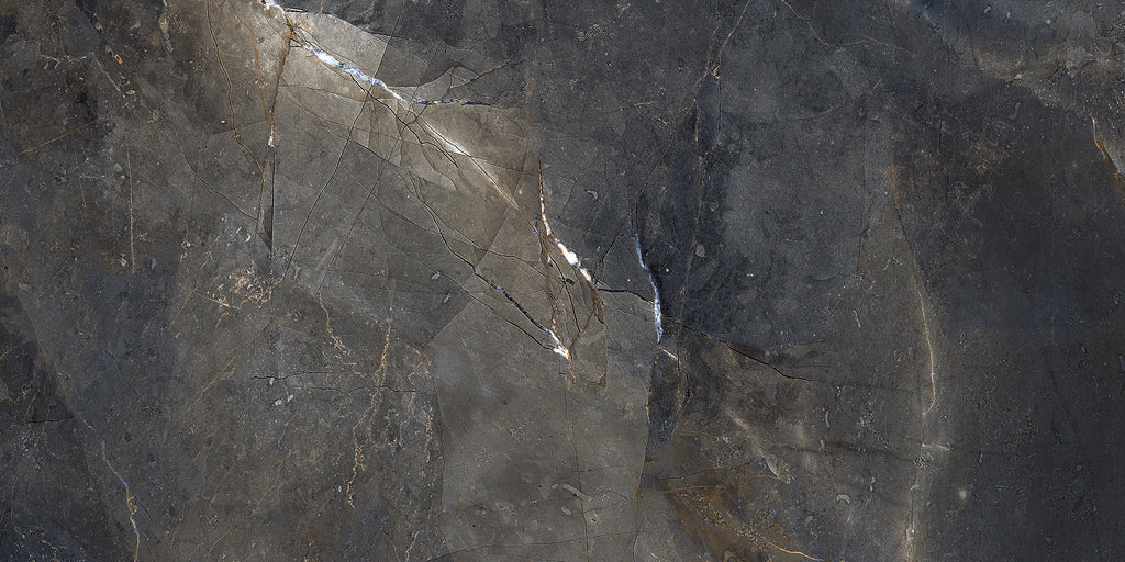 Emporia Storm Black Thunder Marble Effect Polished Porcelain Tile 600x1200mm