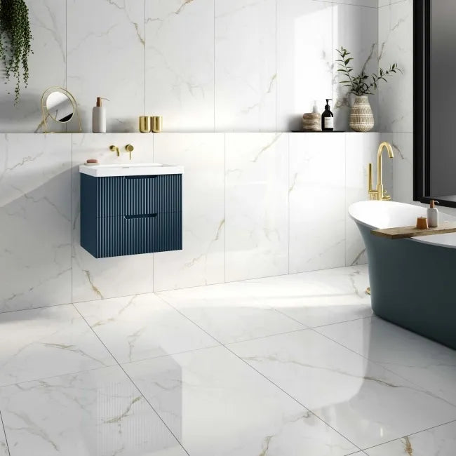 Carrera Gold Marble Effect Polished Porcelain Wall & Floor Tile - 600x1200mm