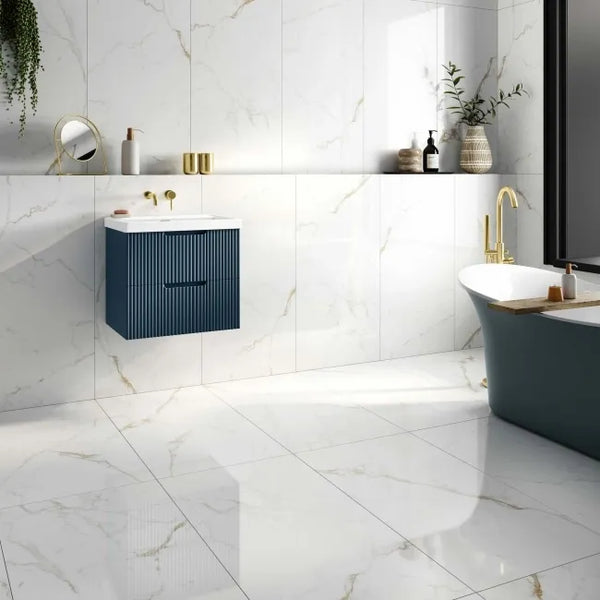Carrera Gold Marble Effect Polished Porcelain Wall & Floor Tile - 600x1200mm