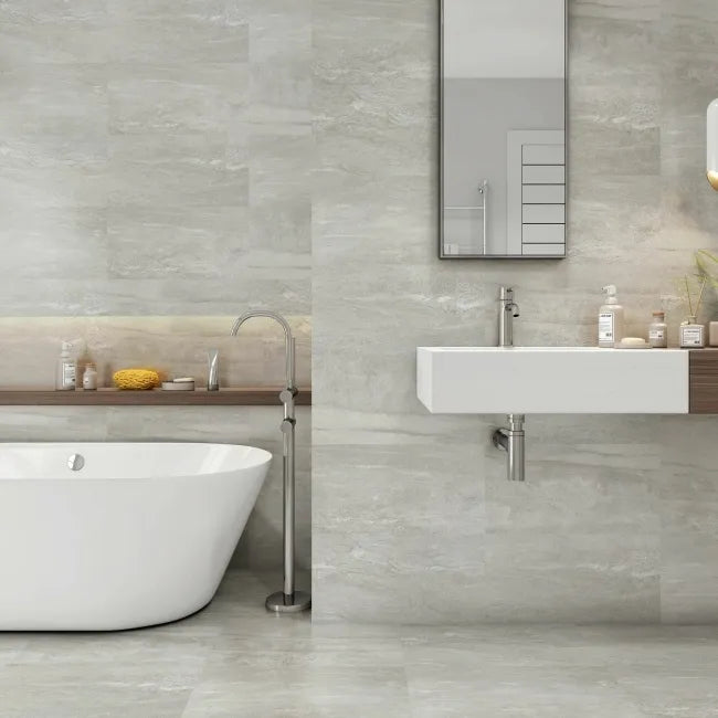 Cliff Grey Stone Effect Porcelain Wall & Floor Tile - 300x600mm