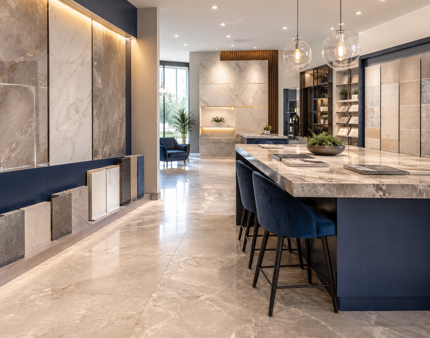 Tile displays at Emporia showroom near Darlaston