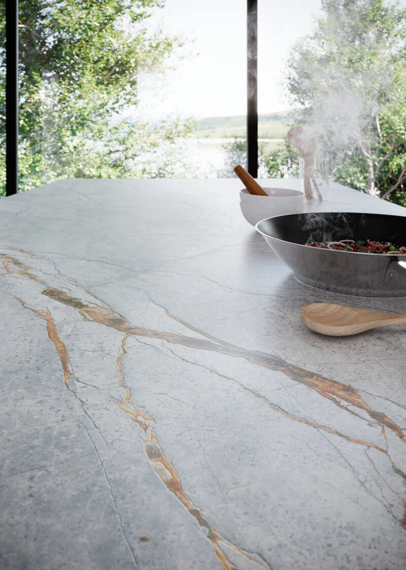 Emporia Atelier Blue Roma Sky Bookmatched Sintered Stone Worktop Slab 1620x3240x20mm