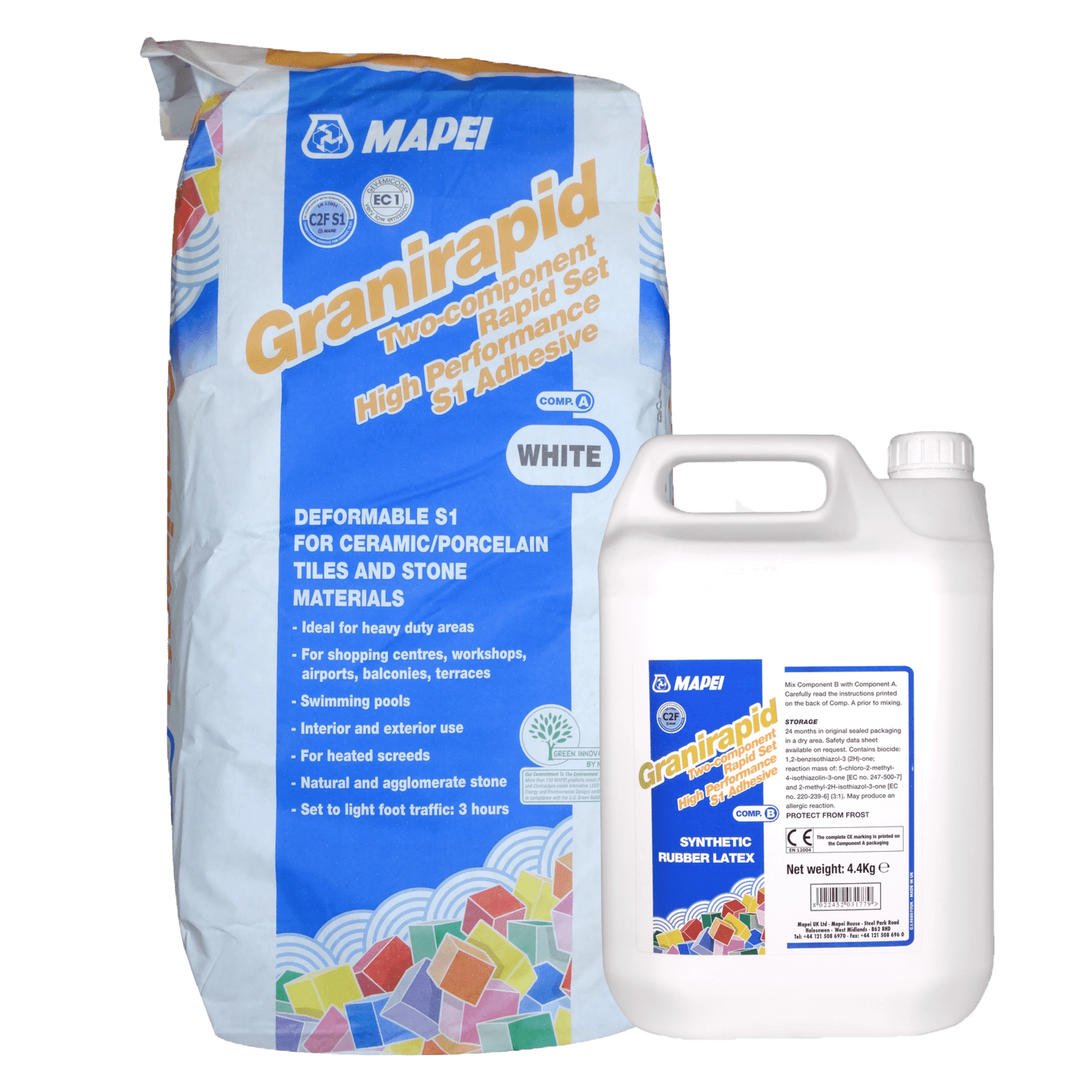 Mapei Granirapid White Two-Part Rapid Set S2 Flexible Adhesive Kit