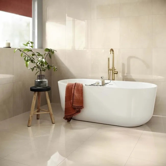 Marsa Ivory Stone Effect Polished Porcelain Wall & Floor Tile - 600x600mm
