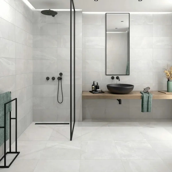 Mustang White Slate Effect Matt Porcelain Wall & Floor Tile - 300x600mm