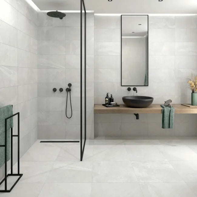Mustang White Slate Effect Matt Porcelain Wall & Floor Tile - 300x600mm