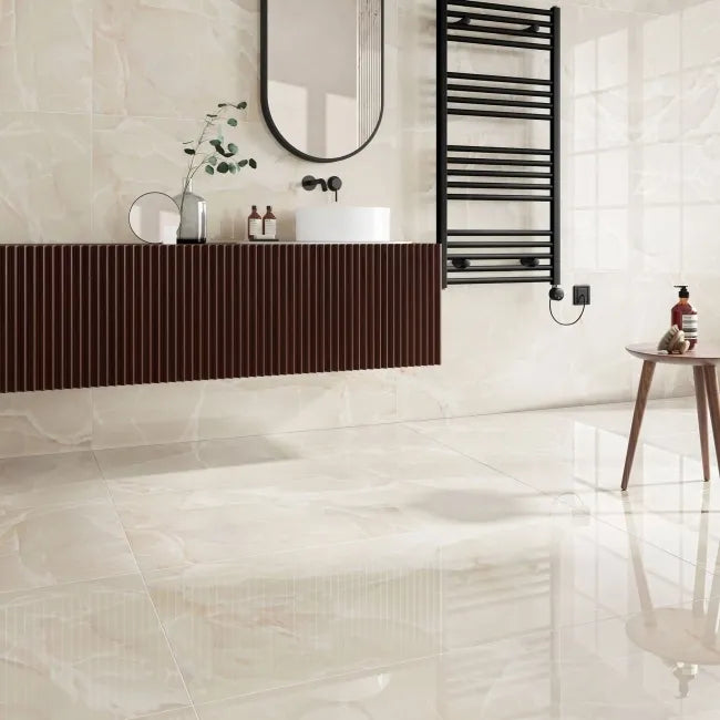 Onyx Marble Effect Cream Polished Porcelain Wall & Floor Tile - 600x1200mm