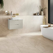 Teide Ivory Stone Effect Anti-Slip Matt Porcelain Tile - 600x1200mm