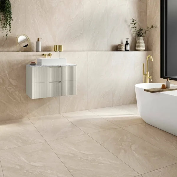 Teide Ivory Stone Effect Anti-Slip Matt Porcelain Tile - 600x1200mm