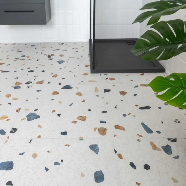 Trend White Terrazzo Multicolour Wall & Floor Tile - 600x600mm