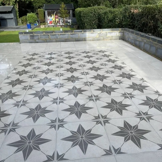 Bellevue Star Decor Ivory Matt Stone Effect Porcelain Outdoor Slab Tile